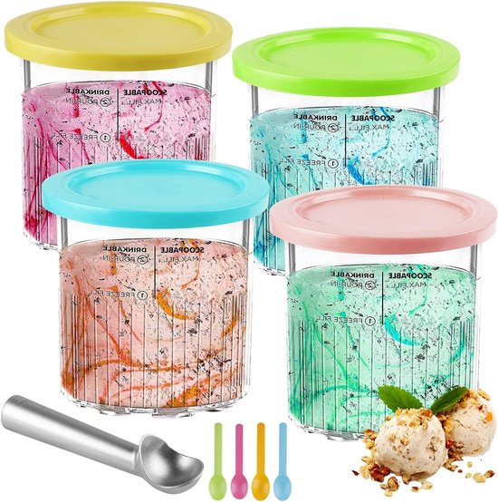 Ijsmachine Containers - Dessert Bekers - Zelf IJs Maken - Lekvrije Deksel - 4 Stuks 700ml - Wit