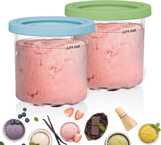 IJsmachine Containers - Pinten Deksel Sets - Zelf IJs Maken - Vaatwasmachinebestendig - 2 Stuks - Blauw Groen