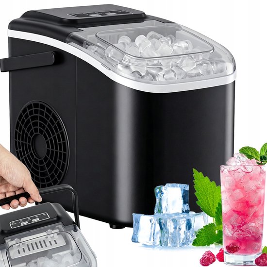 IJsmachine - Draagbare IJsblokjesmachine - 6-9 Min Snel Ijs & Zelfreinigend - 1.2L Watertank & 12kg/24h - Stil (<40dB) - Voor Thuis, Kantoor & Camper van Merkloos