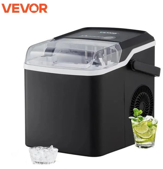 Ijsmachine - Draagbare Zelfreinigende Ijsblokjesmachine met 2 Maten Kogelijs, Inclusief Ijsschep en Mand, Capaciteit 26lbs/Day van Euhomy