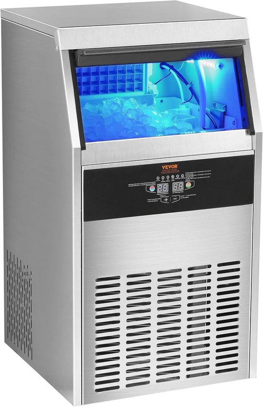 IJsmachine – IJsblokjes Maker – Compacte Ijsmachine – Thuisgebruik – 60 IJsblokjes Per Cyclus – Roestvrijstalen Behuizing van Springos