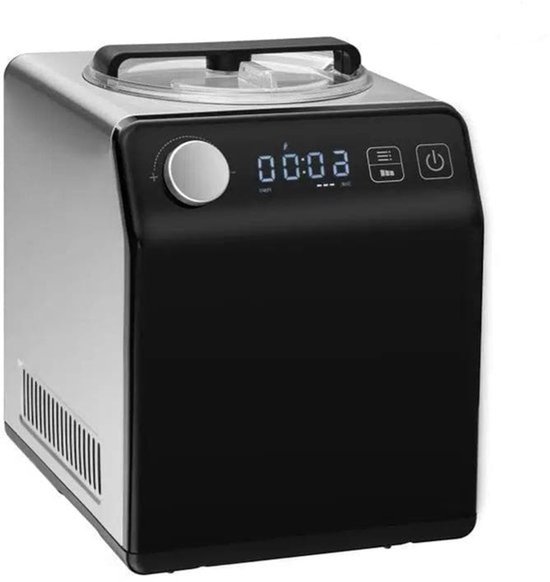 IJsmachine - IJsmaker - Automatisch - Horizontale 2QT - 180W - <60dB - met Lepel - Handleiding - Receptenboek - Maatbeker - Mengstaaf - Zwart/Zilver van Merkloos
