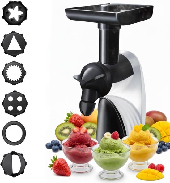 IJsmachine - IJsmaker - Softijs Machine Voor Thuis - Inclusief Recepten - 6 Verschillende Opzetstukken - Wit/Zwart