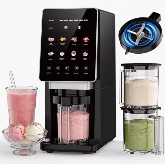 IJsmachine - KF-2501G1 – 8-in-1 Multifunctionele IJsbereiding - Zelfreinigend, 1800W, 650ml, voor IJs, Gelato, Sorbet & Smoothies - Incl. 3 Bekers