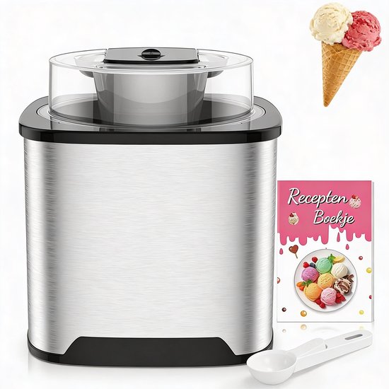 IJsmachine Krachtige 2L Capaciteit Voor Romig Softijs Thuis – IJsmaker Snel en Eenvoudig Zelf IJs, Sorbet en Yoghurt Maken – Softijs Machine Voor Thuis Met Stijlvol RVS Design in Zilver van Merkloos