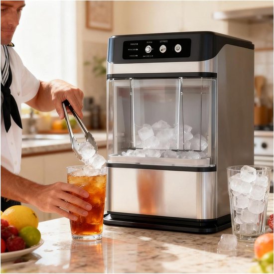 IJsmachine - Nugget ijsmaker - Dranken Koelen - Automatische reiniging - 17kg per dag - Zilver