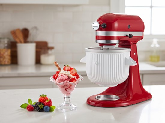 IJsmachine Opzetstuk Geschikt voor KitchenAid Keukenmixers - 1.9L / 2QT Roomijs Maker Accessoire - Inclusief Vrieskom & Mengarm