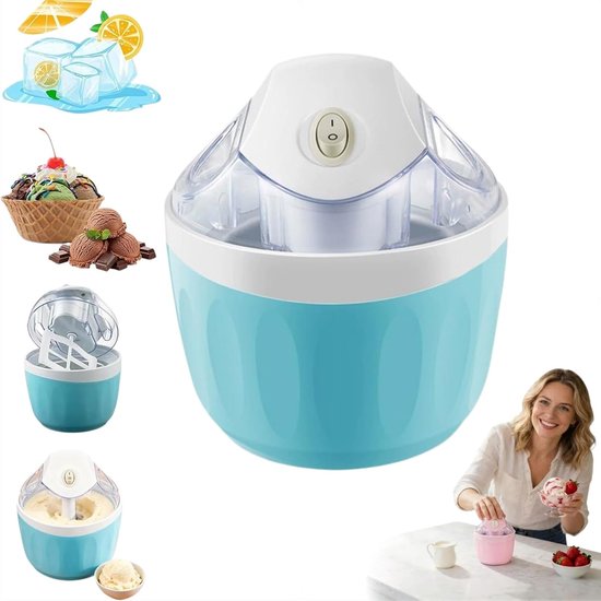 Ijsmachine - Roomijsmachine - Sorbetmaker - Mini ijsmachine - Elektrisch - One-touch bediening - Zelf ijs maken - Voor frozen yogurt en gelato - Voor thuis en keuken - Compact - Hemelsblauw van Merkloos