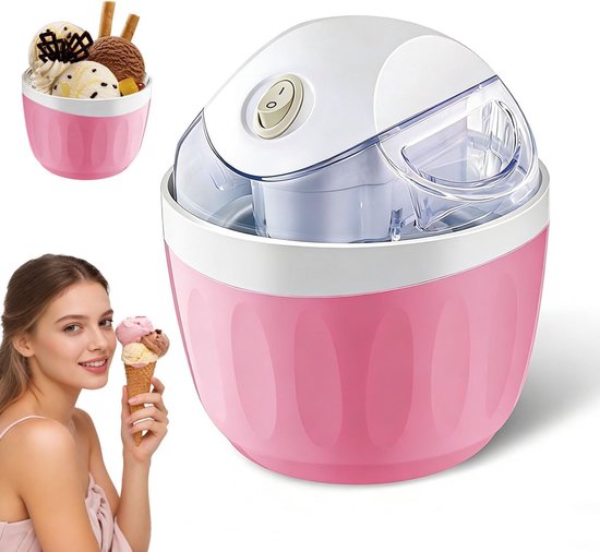 Ijsmachine - Roomijsmachine - Sorbetmaker - Mini ijsmachine - Elektrisch - One-touch bediening - Zelf ijs maken - Voor frozen yogurt en gelato - Voor thuis en keuken - Compact - Roze van Merkloos