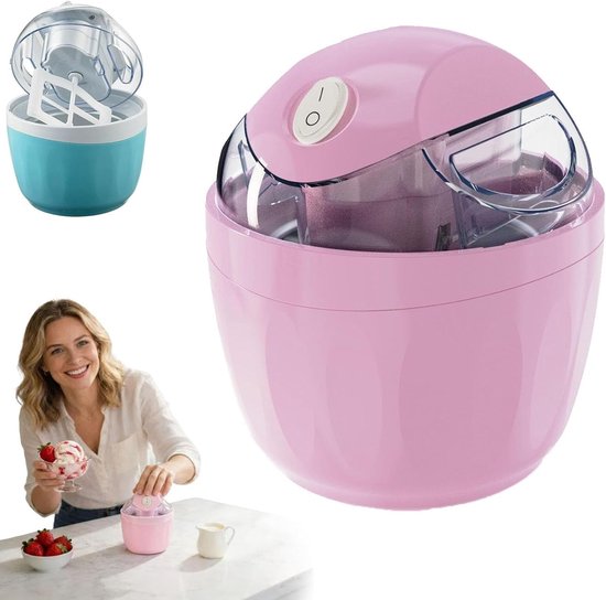 Ijsmachine - Roomijsmachine - Sorbetmaker - Mini ijsmachine - Zelf ijs maken - Binnen 15 minuten - Voor gelato, sorbet en yoghurt - Voor in de keuken en thuisgebruik -Perzikkleur van Merkloos
