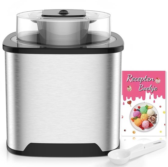 IJsmachine Zelf Vriezend 2L – Ijsmaker / Ice Cream Maker met Timer, RVS Behuizing & Automatische Koelfunctie – Voor Roomijs, Sorbet en Yoghurt van Merkloos
