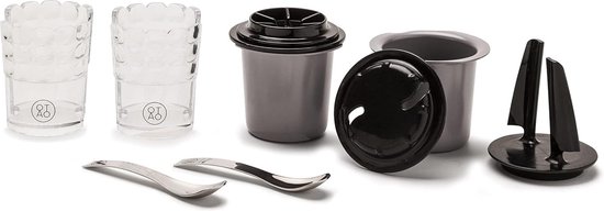 IJsmachineset met 2 guzzini bekerhouders en 2 ijslepels van roestvrij staal - Inclusief 2 bekers, 2 deksels en 2 snelle roerschepen - TooA van TooA