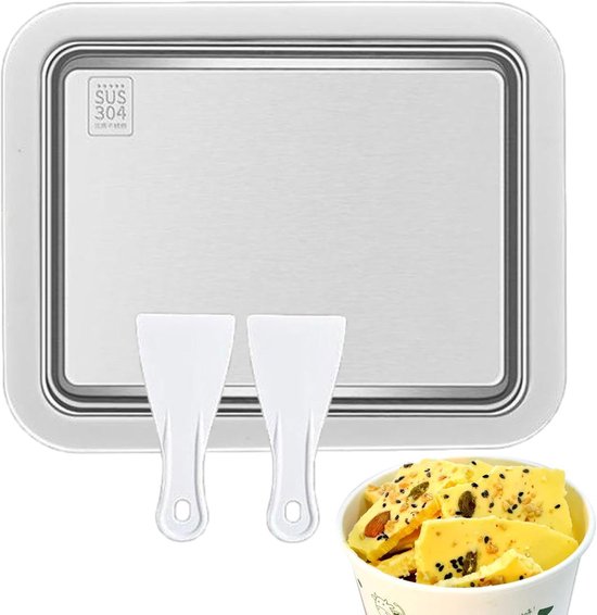 IJsmaker Lade - Platte Ijsmachine - Zelf Ijs Maken - Handmatige Rolplaat - 26x21x3.2 cm - Wit Roestvrij Staal