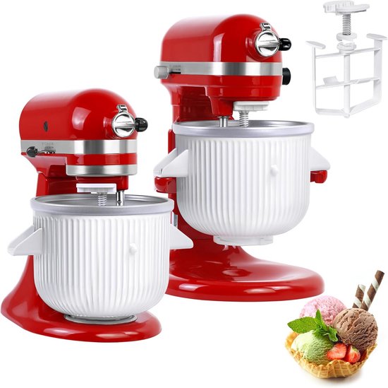 IJsmaker Opzetstuk - Dessert Maker - Zelf IJs Maken - Voor Staande Mixers - 2 Liter Capaciteit - Wit van Merkloos