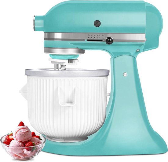 IJsmaker Opzetstuk - Keuken Hulp IJsmachine - Zelfgemaakte IJsjes Maken - Compatibel met 4.5QT+ - 2 Liter - Wit