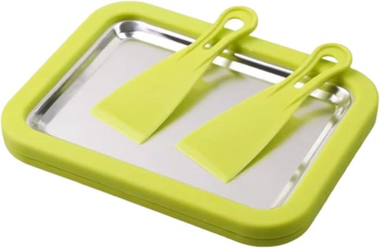 IJsmaker Plaat - Dessertmachine Yoghurt - Snelle Desserts Maken - Direct Koelend Roestvrij Staal - Set met 2 Scrapers - Groen