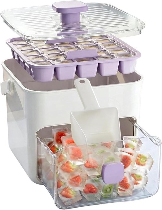 Ijsmaker Vriezer - IJsblokjes Bak - Koude Dranken Maken - 50 Vakjes Dubbellaags - 18.5 x 17.3 x 14.9 cm