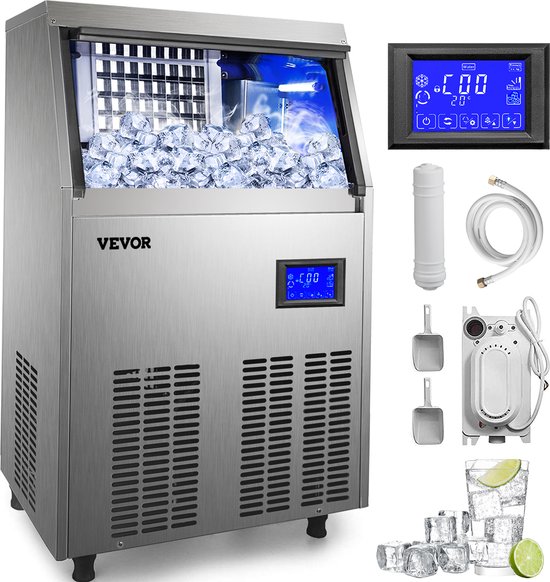 Ijsmaker Vrijstaande Commerciële Ijsmachine Ijsblokjesmachine 132lbs in 24uur Rvs van Vevor