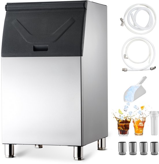 IJsopslagbak - Commerciële ijsvoorraadbak - Capaciteit 136 kg - Roestvrij staal - Verstelbare rubbervoeten - Voor ijsblokjesmachine - Voor horeca - Zonder machine - Zilver van Merkloos