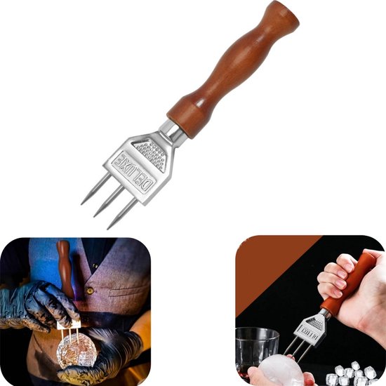 IJspons - ijscrusher - drielingkegel - roestvrijstalen ijsbijl - handmatig lichtgewicht - arbeidsbesparend - duurzaam - antislip - cocktailgereedschap - keukenaccessoires - geschikt voor bar, ijsblokjes, restaurant (bruin, 18,3*3,8 cm)