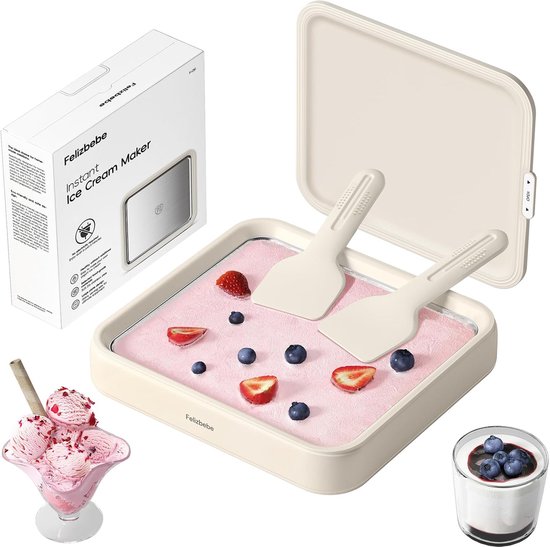 IJsrolletjes Maker - SUS316 RVS IJsplaat met Deksel - Inclusief 2 Spatels - Voor Zelfgemaakt IJs, Frozen Yoghurt en Sorbet