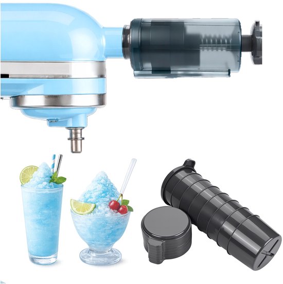 IJsschaaf Opzetstuk voor KitchenAid 4,5-5 Quart Tilt-Head Stand Mixers van MMOBIEL – IJsmaker met Instelbare Schaafstand en 8 Herbruikbare IJsvormen – Voor Shaved Ice Desserts & Koude Dranken van Merkloos