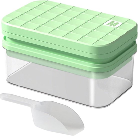 IJsvorm met bak - Ijsblokjesmaker - Dranken Koelen - 56 IJsblokjes - 15x26x17 cm - Groen