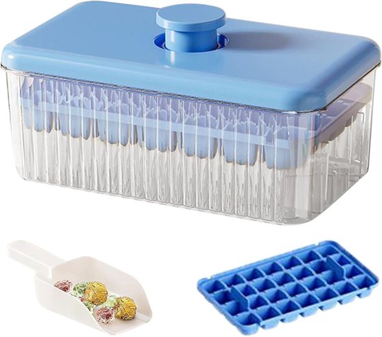 IJsvorm Met Deksel - Ijsblokjes Maker - Dranken Verfrissen - Geurvrije Opslag - 56 IJsblokjes - Blauw