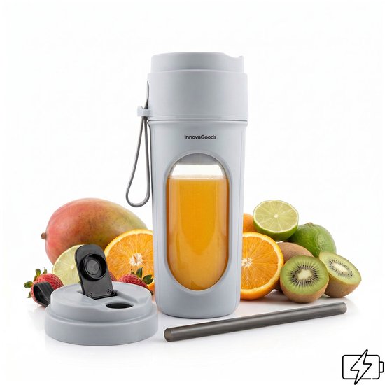 Individuele draagbare oplaadbare blender met 450 ml beker, extra deksel en siliconen rietje InnovaGoods van InnovaGoods