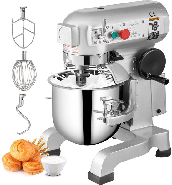 Industriële Keukenmixer - Commerciële Standmixer - 15 Qt Roestvrijstalen Mengkom - 600W Krachtige Motor - 3 Instelbare Snelheden - Spiraaldeeghaak - Platte Klopper - Draadzweep - Veiligheidsschild - Bakkerij - Horeca van Merkloos