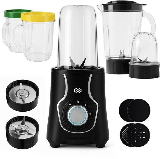 Infinity Goods Blender - Smoothie Maker - 3-in-1 - Blender To Go - 4 Bekers - 1000ML Kan - Mini Blender - Zwart van Infinity