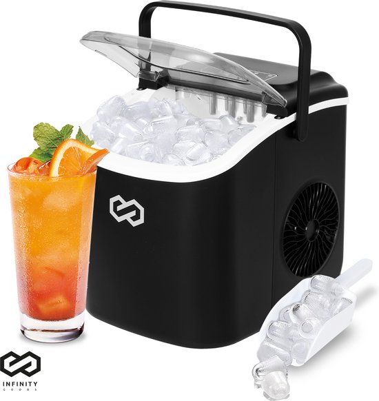Infinity Goods IJsblokjesmachine - 1,3L - Met IJsschep - Zelfreinigingsfunctie - 12KG / 24U - 9 Blokjes / 6 Min - Zwart van Infinity Goods