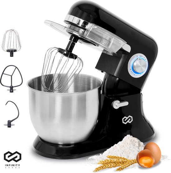 Infinity Goods Keukenmachine - Keukenmixer - 6,5L RVS Mengkom - Keukenrobot - Foodprocessor - Met Accessoires - 1600W - Zwart van Infinity Goods