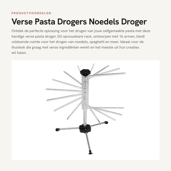 Inovra- Pasta Droger Hoogwaardig Materiaal - Opvouwbaar Droogrek - 16 Armen - Draaibare Stangen - Eenvoudig Opbergen - Hygiënisch Ontwerp