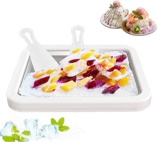 Instant Koude Plaat IJs Rol Maker - Gelato Sorbet Frozen Yoghurt Fruit Milkshake Roll Machine - Zelf IJs Maken met 2 Schrapers van Nuovva