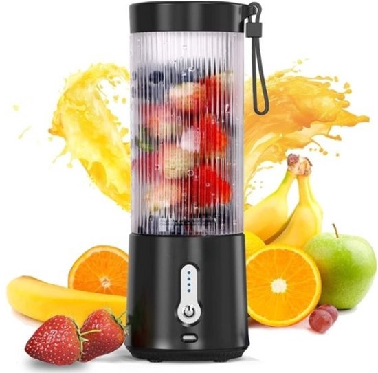 Intelectro Mini Blender To-Go - Draagbare Blender - Krachtig, Draadloos en Veilig in Gebruik! - Perfect voor Smoothies, Shakes, Sappen en Meer! - 530ml - 150W - zwart - Levering sneller dan Aangegeven! van Merkloos
