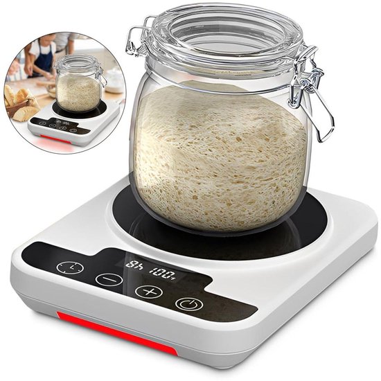 Intelligent zuurdesemfermentatiebord met thermostaat, nauwkeurige temperatuurregeling 21–38 °C, 12-uurs timer, LED-touchscreen, zuurdesem- en yoghurtfermentatieverwarmer - wit van Merkloos