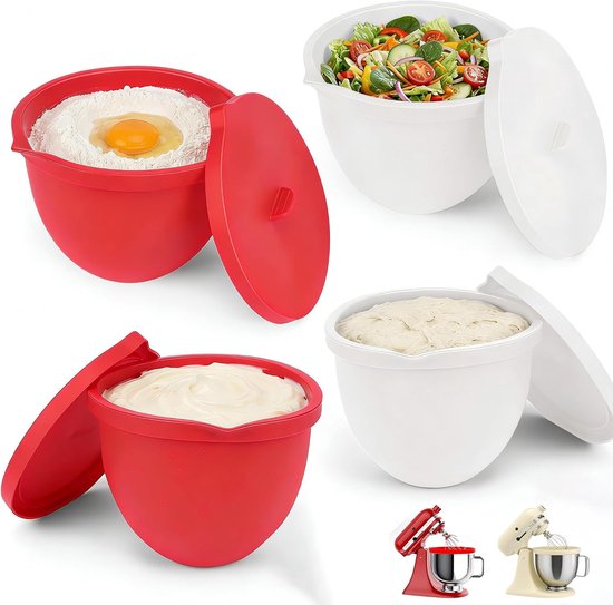 Inzetstuk, compatibel met KitchenAid kom/mengkom 4,8 l (5 Qt), mengkom met deksel, deegkom-inzet, kom-inzetstuk 4 stuks