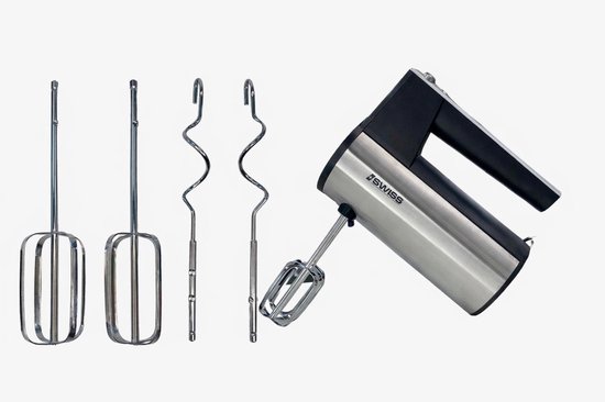 ISWISS CX-6619 Handmixer - Luxe RVS Design - Krachtige 300W Koperen Motor - 5 Snelheden - Inclusief 2 Gardes & 2 Kneedhaken - Turbo Functie - Zilver/Zwart van Merkloos