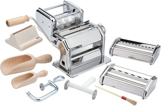 Italiaanse Pasta Machine, Pasta Maker, Chroom, 4 kg - Zilver en Houtkleurig