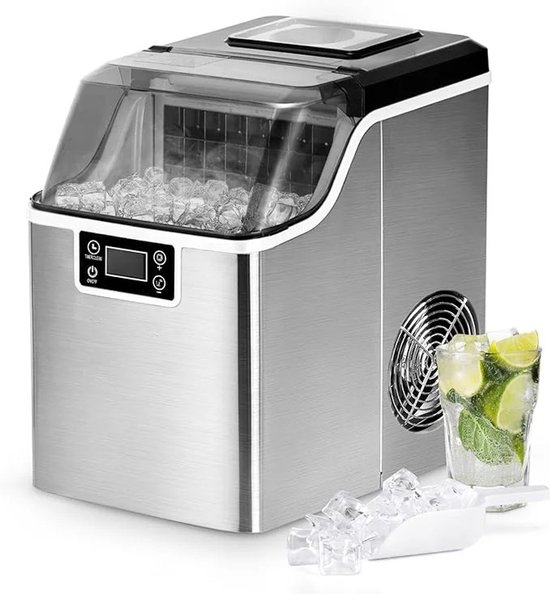 ITRONIQ IJsblokjesmachine 20,5 KG/24U - Zelfreinigende IJsmachine - 24 IJsblokjes in 13 Minuten - Timer - LCD Display - Zilver