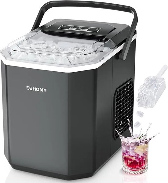 ITRONIQ IJsblokjesmachine - IJsmachine 12 kg / 24U - IJsblokjesmaker - 9 IJsblokjes is 6 min - Zelfreinigend - Ice Maker - Zwart van Merkloos