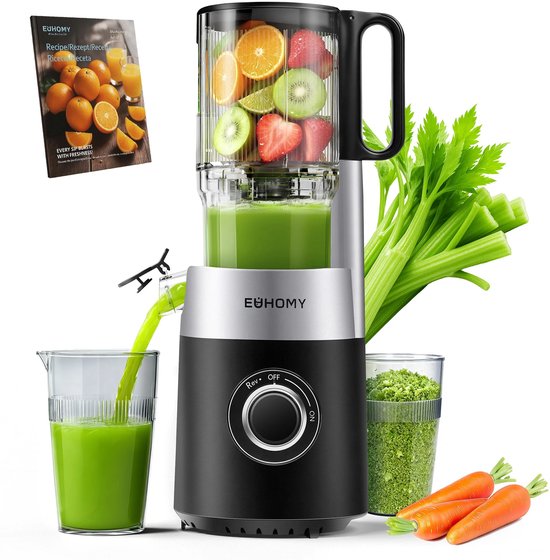 ITRONIQ Slowjuicer Koud Persen - 220W Slow Juicer - 1,8L - 135 mm XL Vulopening - Whole Fruit Juicer - BPA Vrij - Zwart