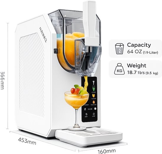 ITRONIQ Slushie Machine 1,9 Liter - Frozen Drink Maker - Slush Maker - Milkshake Cocktail Frappé - 6 Programma's - 250W - Wit