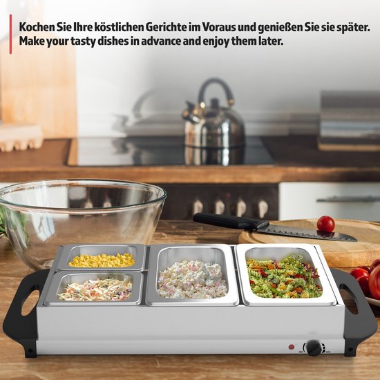 Jago- buffetverwarmer - elektrisch, met kookplaatfunctie, temperatuurregelaar, RVS - opwarmapparaat, voedselverwarmer, warmhoudplaat, warmhoudcontainer