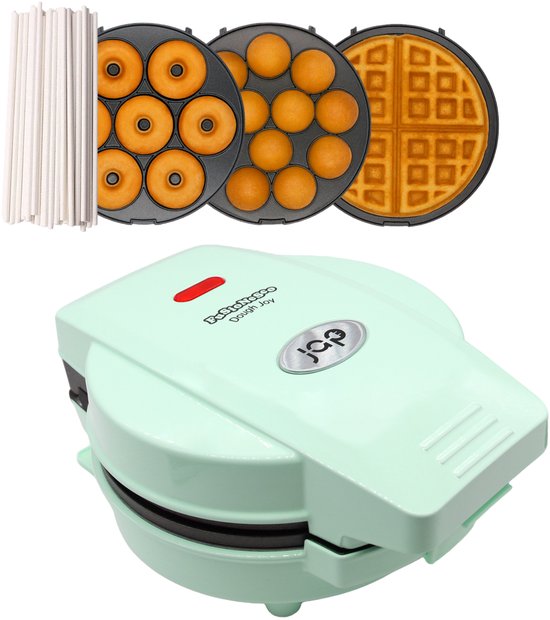 JAP Appliances Dough Joy 3in1 wafelijzer, Donutmaker, cake pop maker - Inclusief Cakepop 50 stokjes - Groen - PFAS-vrij van JAP Appliances