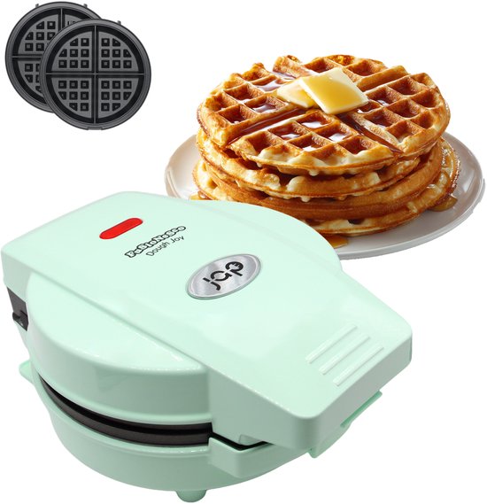 JAP Appliances Dough Joy Wafelijzer - Wafelmaker voor 1 Ronde Wafel - Anti aanbaklaag - indicatielampje - Wafels van 16x16 cm - Groen van JAP Appliances
