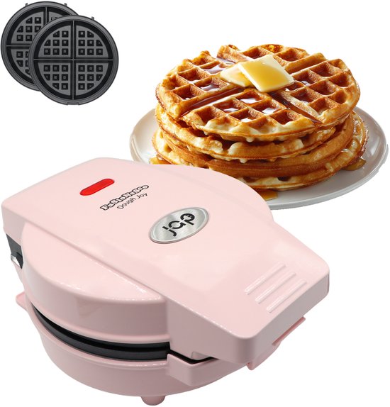 JAP Appliances Dough Joy Wafelijzer - Wafelmaker voor 1 Ronde Wafel - Anti aanbaklaag - indicatielampje - Wafels van 16x16 cm - Roze van JAP Appliances