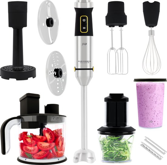 JAP Appliances ForceBlend F3 - 7in1 Staafmixer set (1500W) - Inclusief foodprocessor, maatbeker, spiraalsnijder, garde en klopper - Voor soep, vlees, smoothies en baby hapjes - Zwart/RVS van JAP Appliances