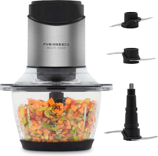 JAP Appliances Multi Chop - Hakmolen met glazen kom (600ml) - IJscrusher - Vaatwasserbestendig - Food chopper - 6 messen - 400W van JAP Appliances
